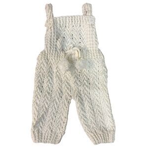 Infant VTG Hand Knit Overalls Baby Sweater Romper 6-12M White Retro Cottagecore